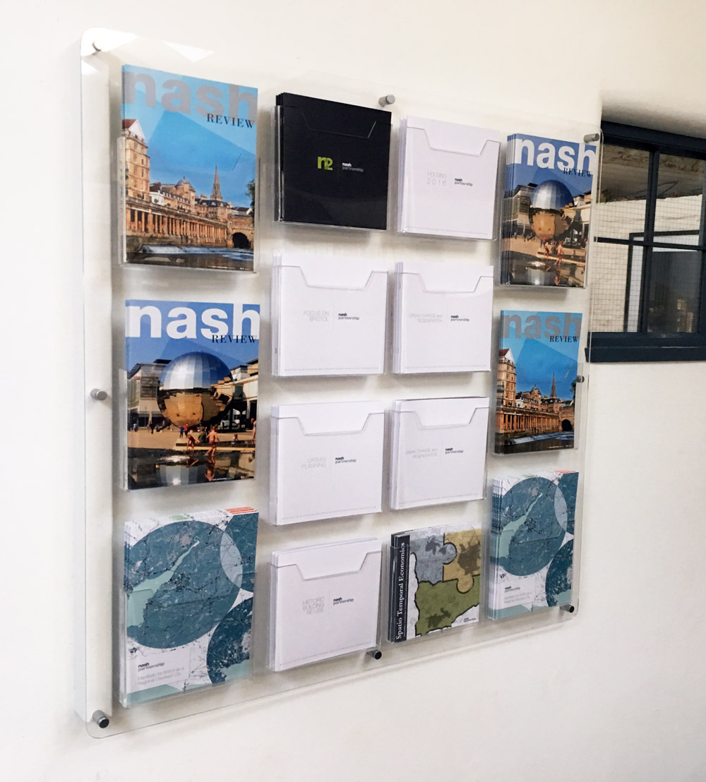 Nash Partnership architectrue brochures in wall-mounted rack display