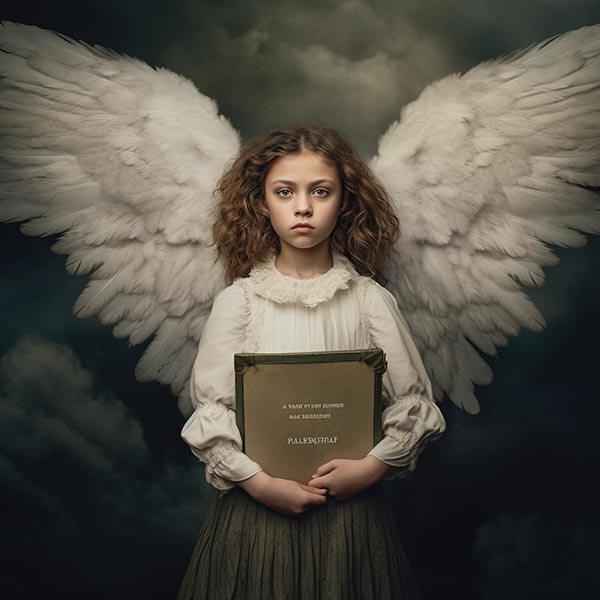 Midjourney generated AI image of a young girl with angel's wings
