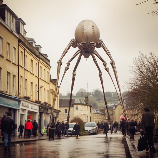 Midjourney generated AI image of the War of the Worlds in the city of Bath