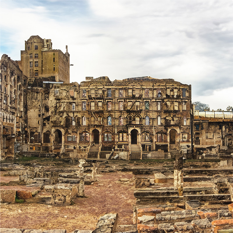 AI generated expansion of album cover - Physical Graffiti by Led Zeppelin