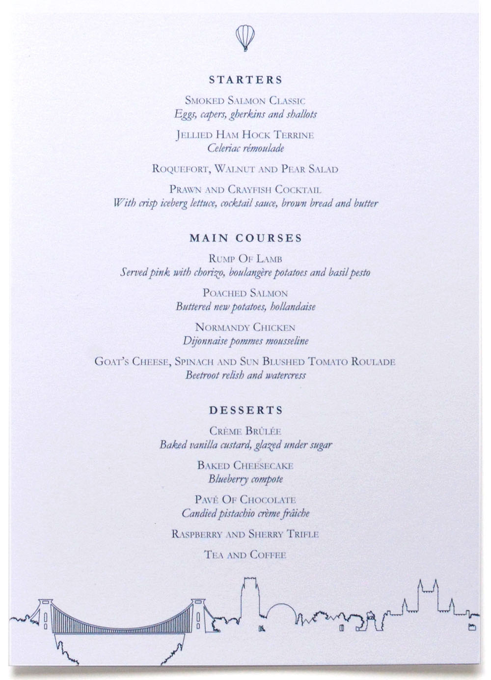Bristol event menu