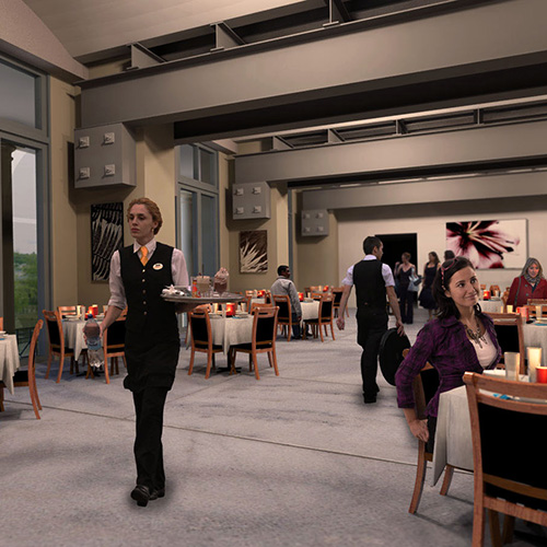 Nash Partnership Bath Pulteney Weir undercroft restaurant 3D render mock-up photoshop
