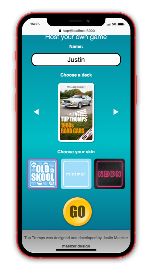 Tup Tromps top trumps web app initiate play screen